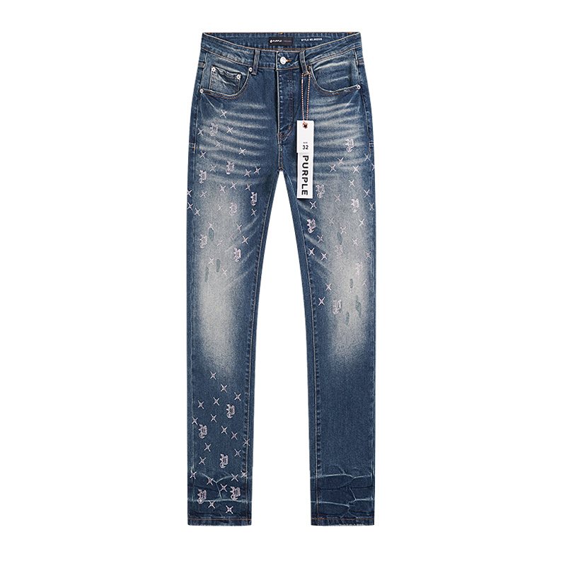 Purple Brand Blue Rhinestone-Style Motif Jeans — front