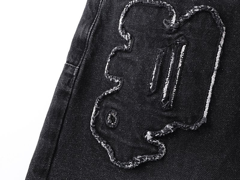 Purple Brand Black Graphic Patch Jeans — detail