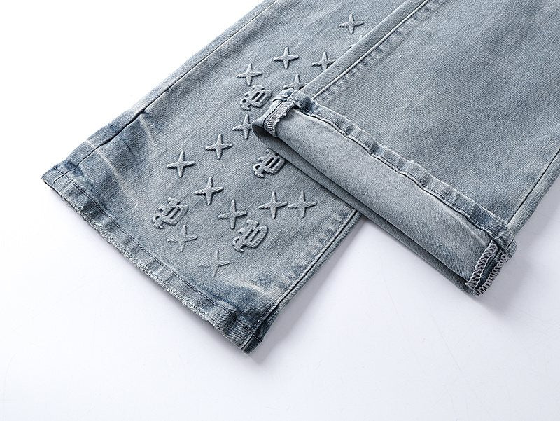 Purple Brand Light Blue Embossed Lower-Leg Jeans — detail