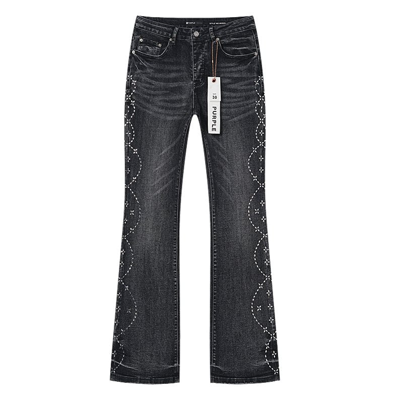 Purple Brand Floral Embroidered Flared Jeans — front