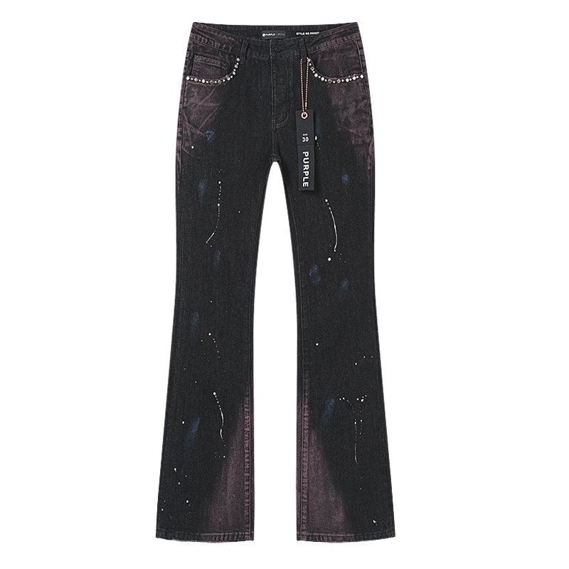 Purple Brand Studded Paint-Splatter Black Jeans — hero