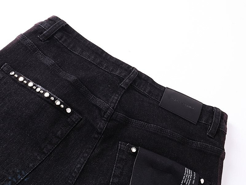 Purple Brand Studded Paint-Splatter Black Jeans — detail