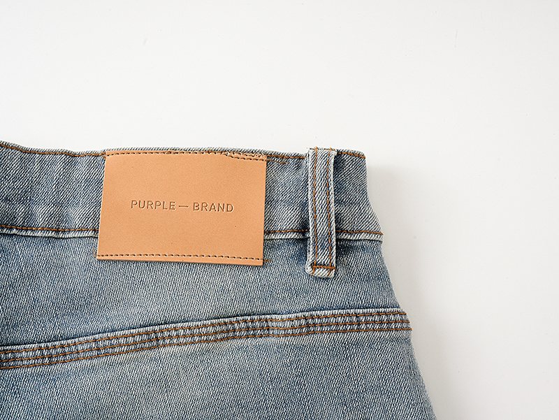 Purple Brand Light Blue Raw Hem Denim Shorts — detail