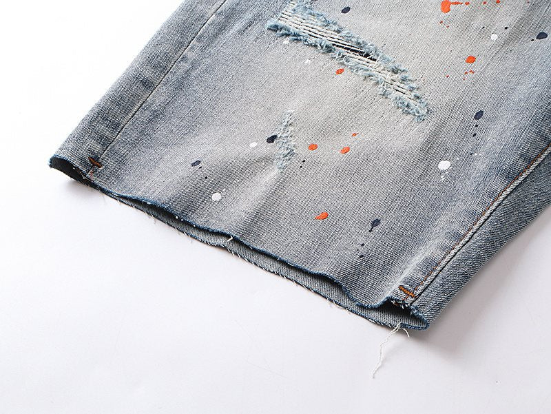 Purple Brand Paint Splatter Denim Shorts — detail