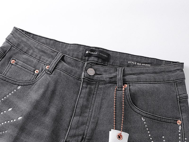 Purple Brand Rhinestone Burst Denim Shorts — detail