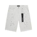 Purple Brand White Paint-Splatter Denim Shorts — hero