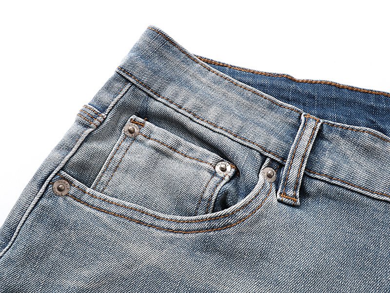 Purple Brand Light Blue Raw Hem Graphic Denim Shorts — detail