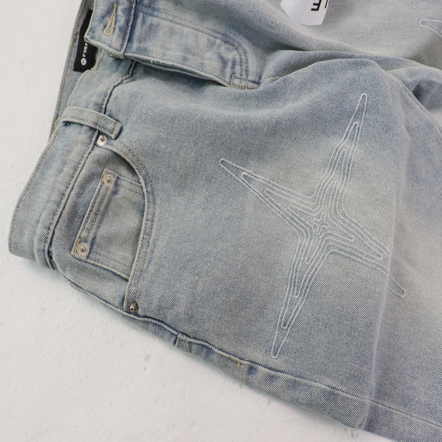 Purple Brand Star Embroidered Washed Jeans — detail