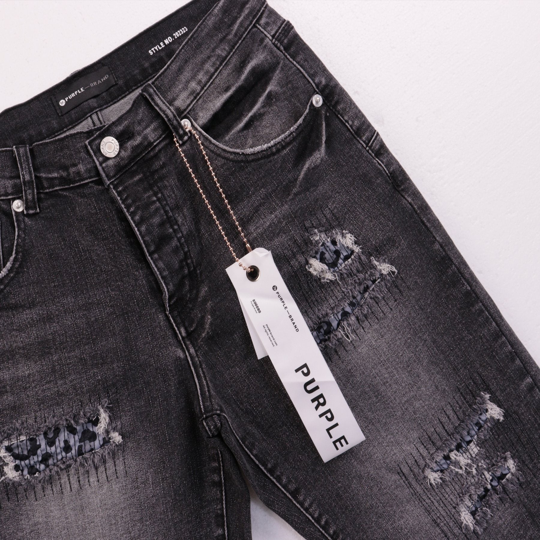 Purple Brand Distressed Patch Denim Shorts — front