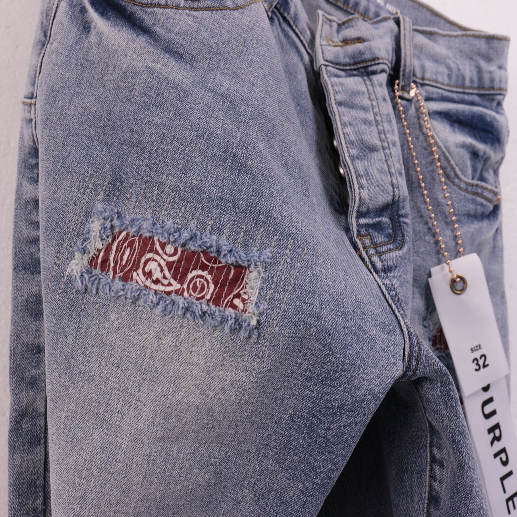 Purple Brand Distressed Patch Denim Shorts — detail