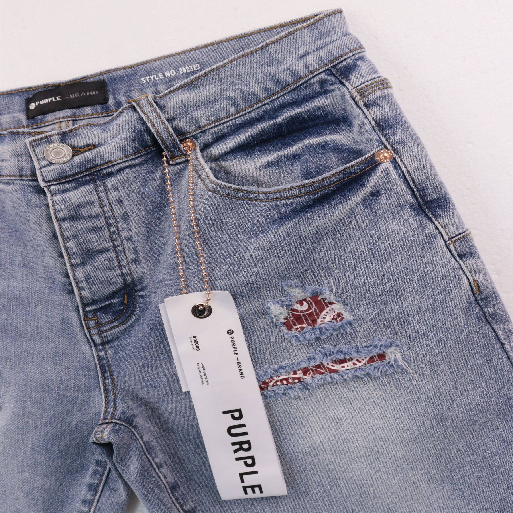 Purple Brand Distressed Patch Denim Shorts — front