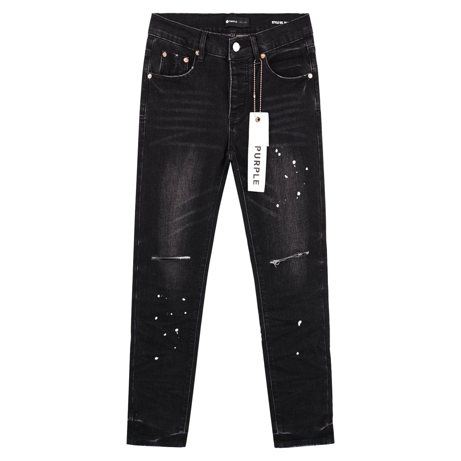 Purple Brand P001 Distressed Washed Black Slim Jeans — hero