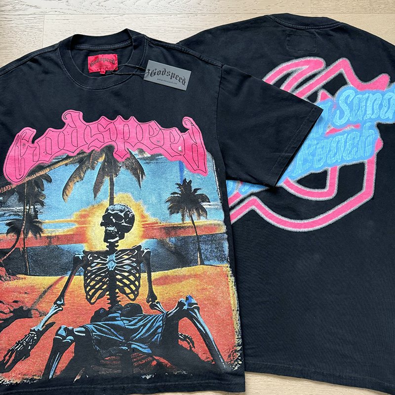 Godspeed Washed Black Skeleton Graphic Short-Sleeve T-Shirt — comparison