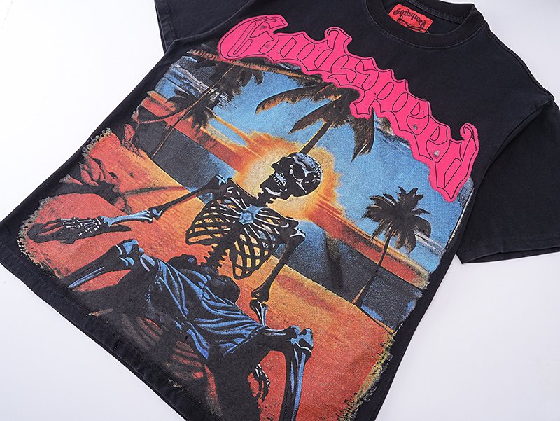 Godspeed Washed Black Skeleton Graphic Short-Sleeve T-Shirt — detail