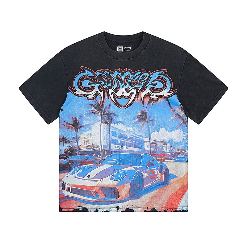 Godspeed Washed Black Car & Eye Sun Graphic T-Shirt — hero