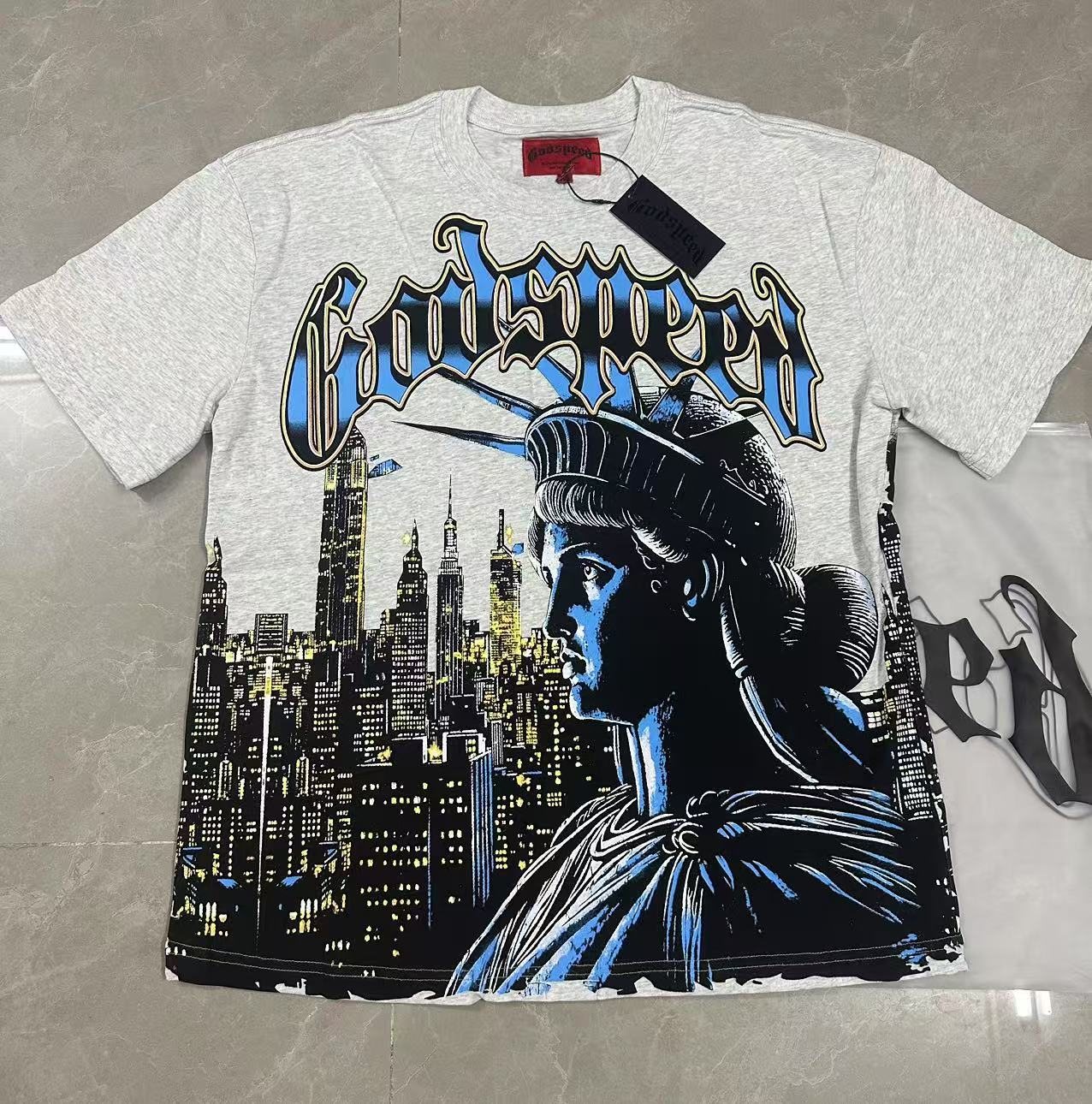 Godspeed Statue of Liberty City Graphic T-Shirt — front