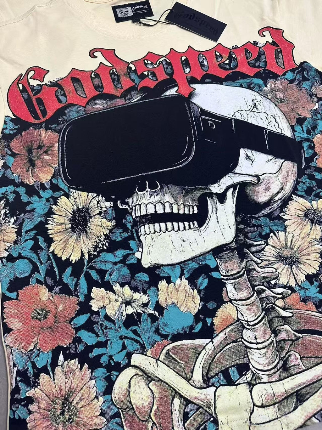 Godspeed Skull & Floral Graphic T-Shirt — detail