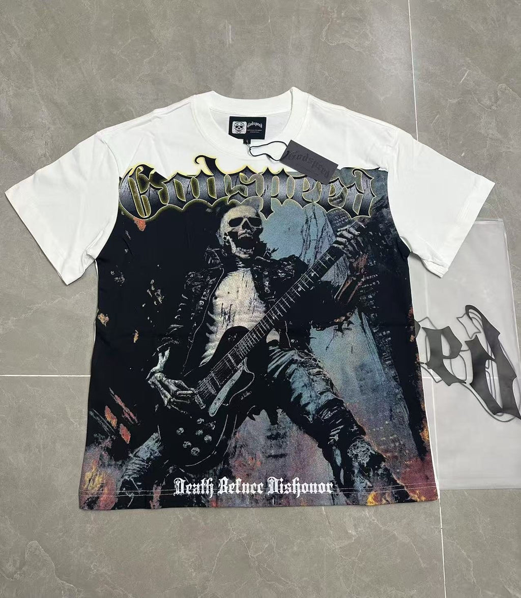 Godspeed Death Before Dishonor Skeleton Guitar Short-Sleeve T-Shirt — front