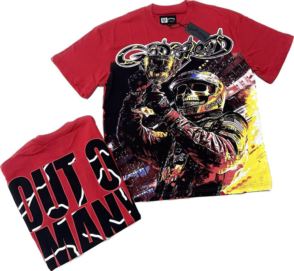 Godspeed Red Racing Skull Graphic T-Shirt — context