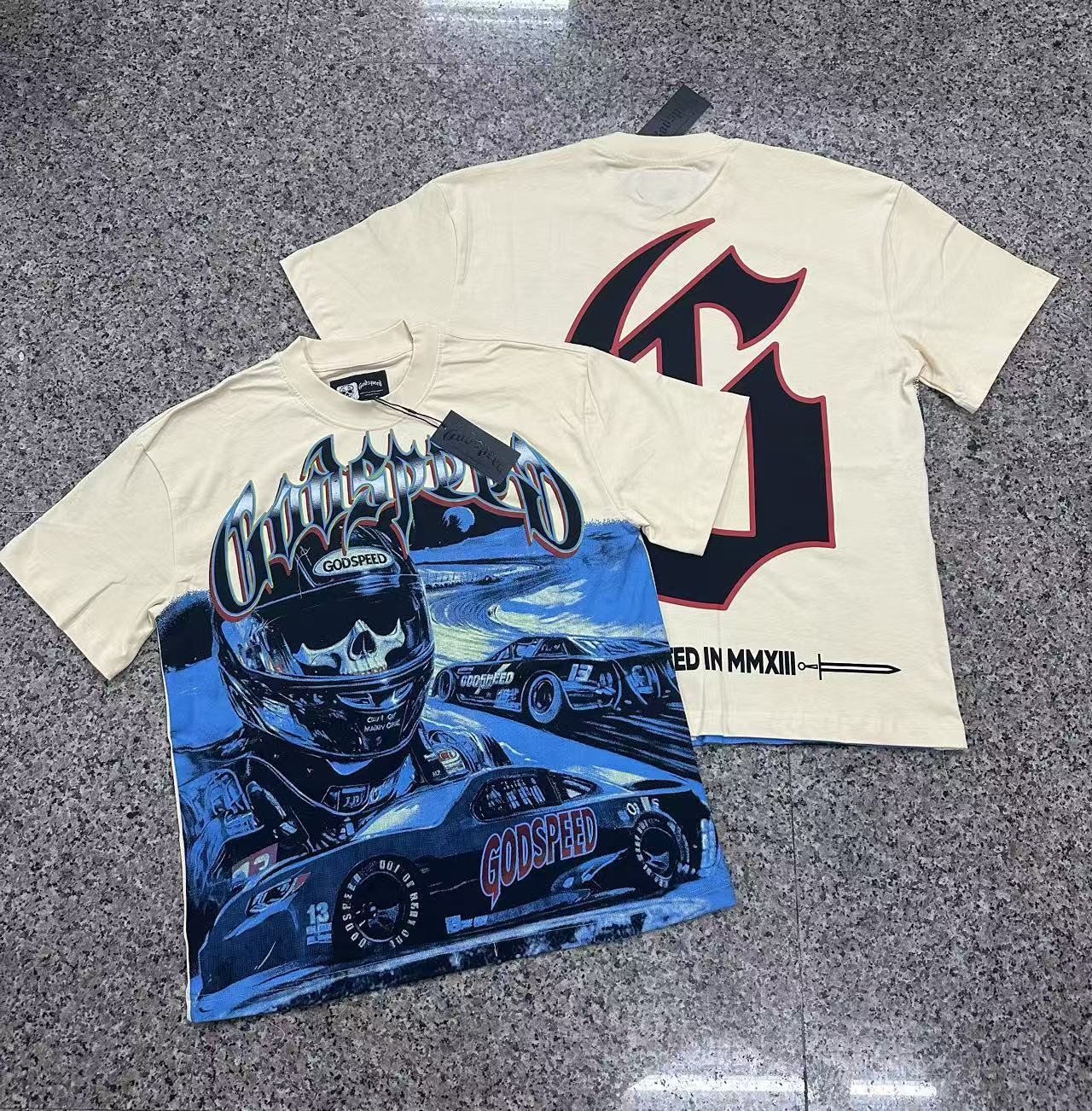 Godspeed Cream Racing Graphic T-Shirt — context