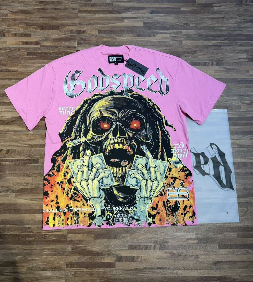 Godspeed Pink Skull Graphic T-Shirt — context