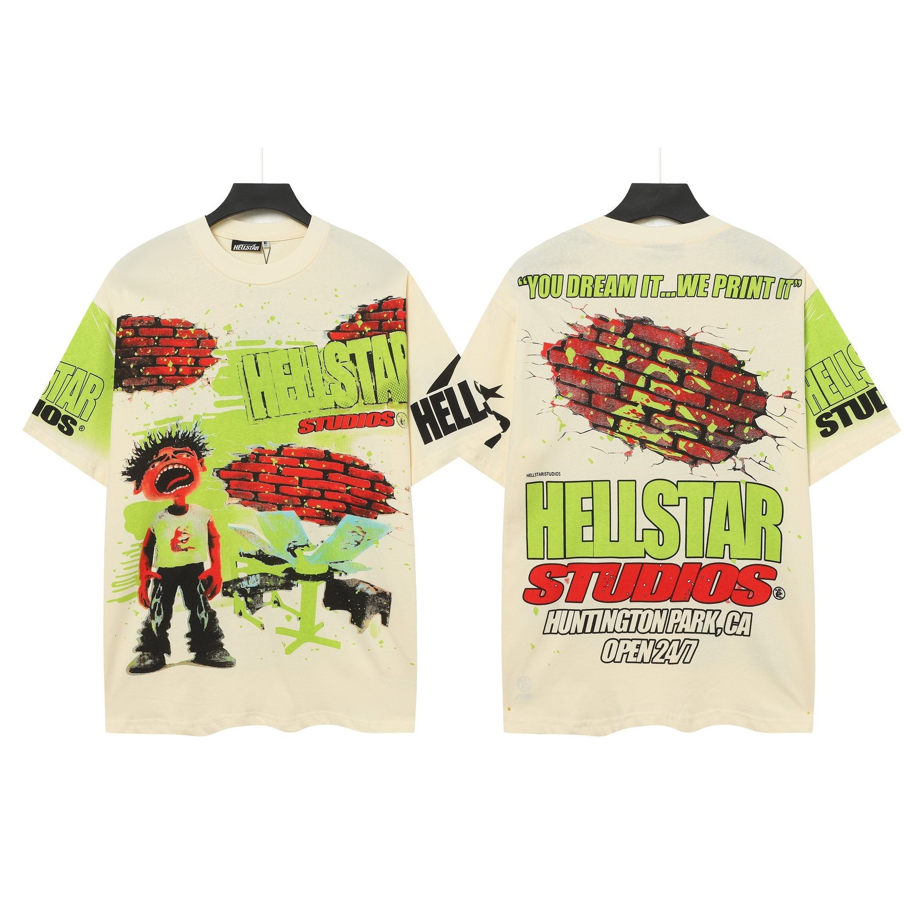 Hellstar Brick Wall Open 24/7 Graphic T-Shirt — front