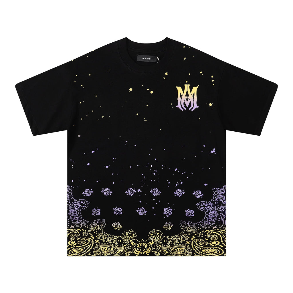 AMIRI Purple Yellow Bandana Hem Graphic T-Shirt — front