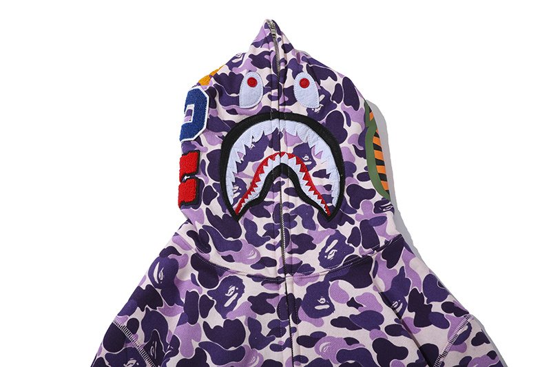 BAPE Purple Camo Shark Full-Zip Hoodie — detail
