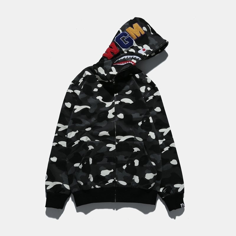 BAPE WGM Shark Camo Zip Hoodie - Black/White — front