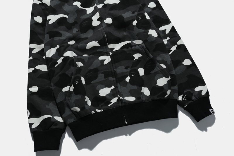 BAPE WGM Shark Camo Zip Hoodie - Black/White — detail