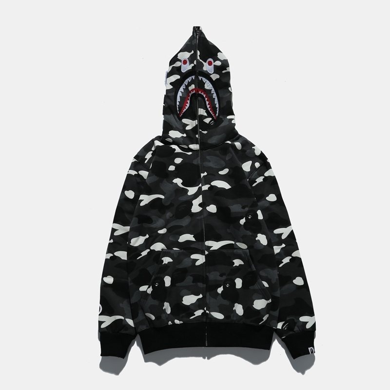 BAPE WGM Shark Camo Zip Hoodie - Black/White — front