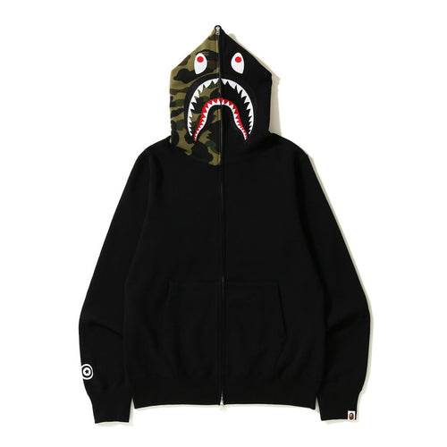 BAPE Black Camo Shark Face Zip Hoodie — front