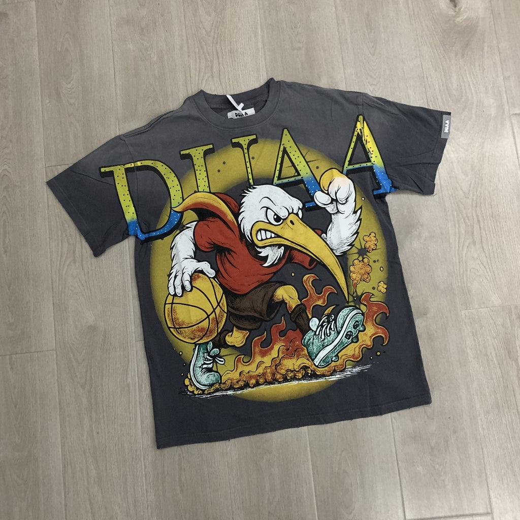 DUAA Washed Rhinestone Distressed Graphic T-Shirt — front
