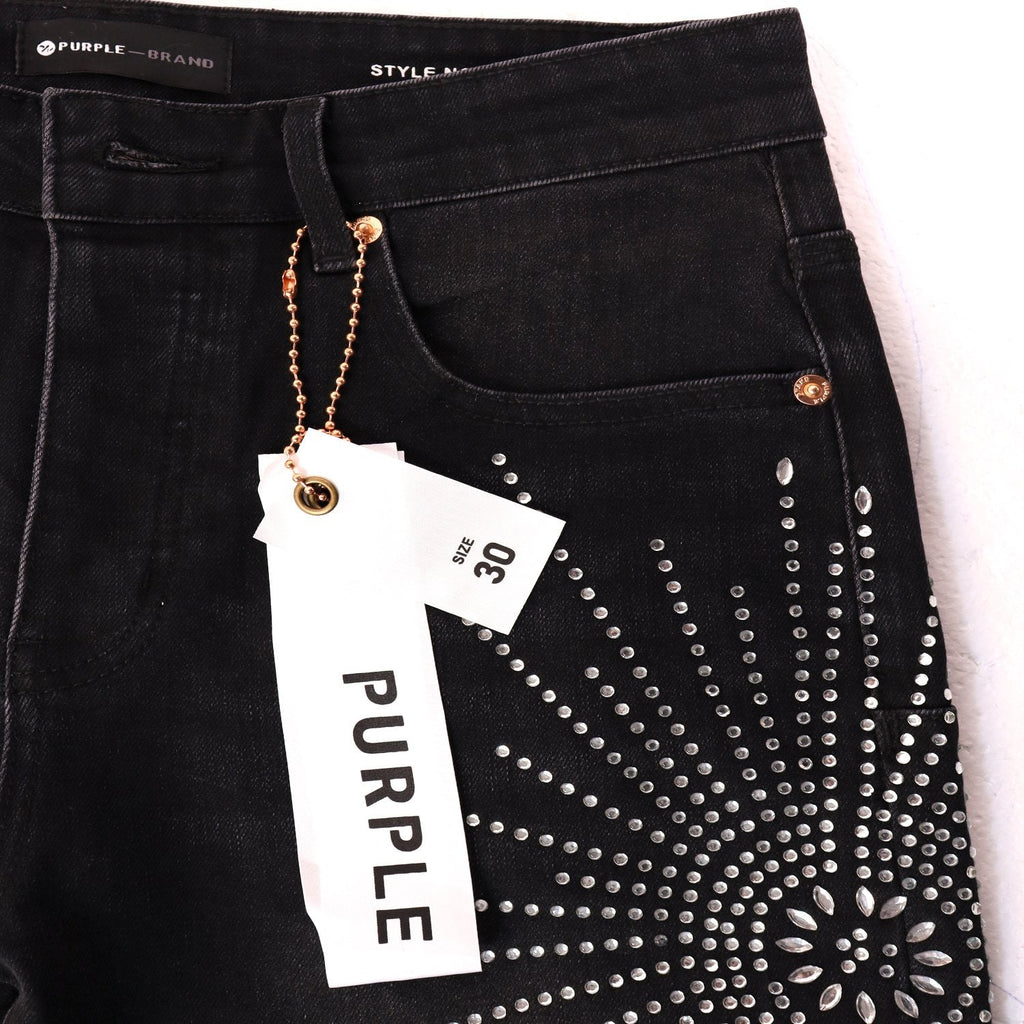 PURPLE Rhinestone Burst Denim Shorts — detail