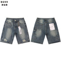 PURPLE Rhinestone Distressed Denim Shorts — hero