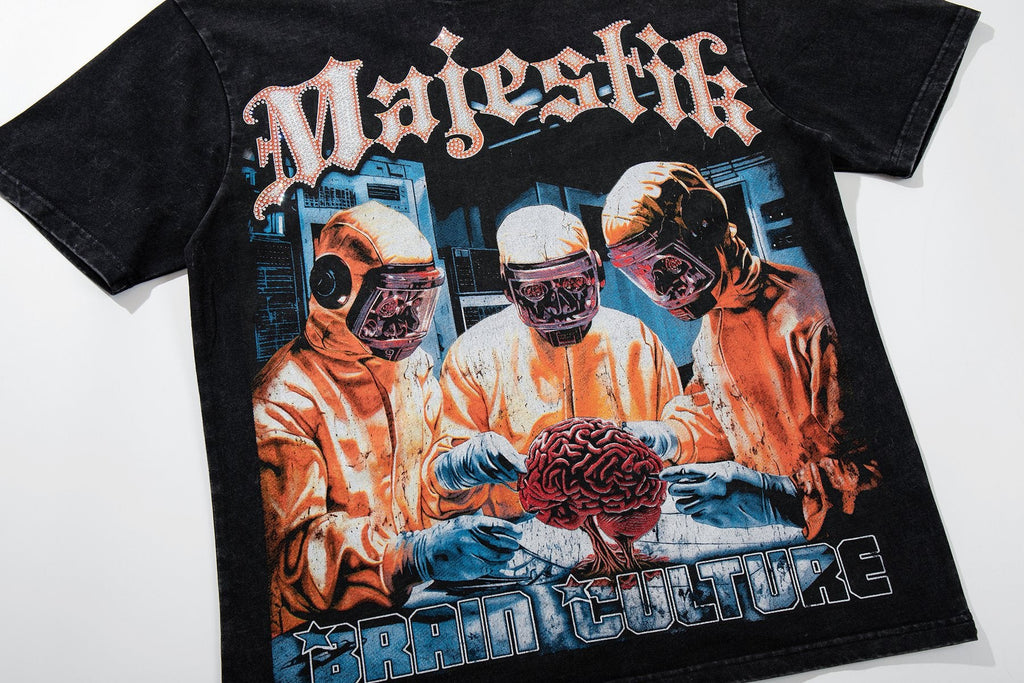 MAJESTIK Washed Black Rhinestone Graphic T-Shirt — front
