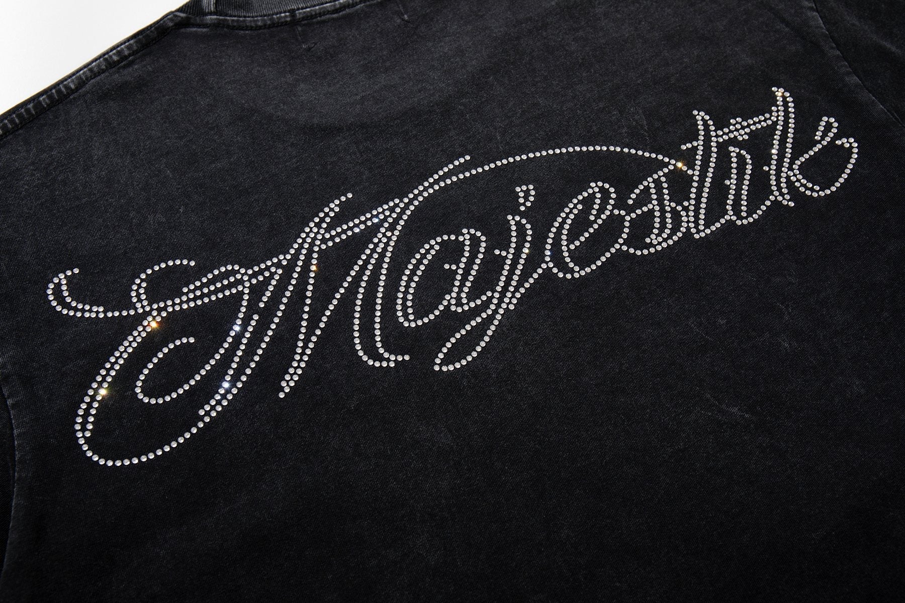 MAJESTIK Washed Black Rhinestone Graphic T-Shirt — detail
