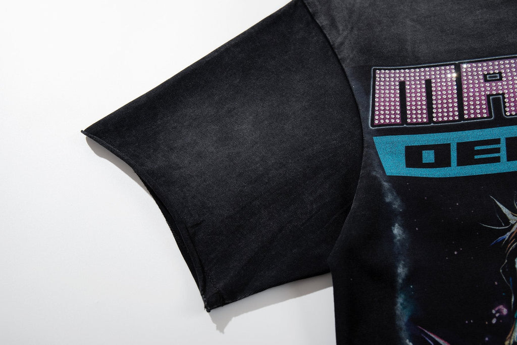 MAJESTIK Washed Black Horse Graphic T-Shirt — detail