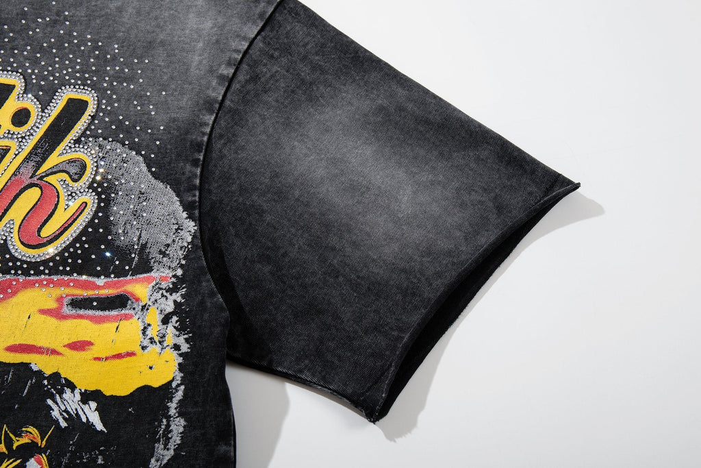 MAJESTIK Rhinestone Distressed Graphic T-Shirt — detail
