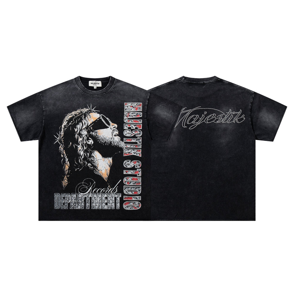 MAJESTIK Washed Black Graphic T-Shirt — hero