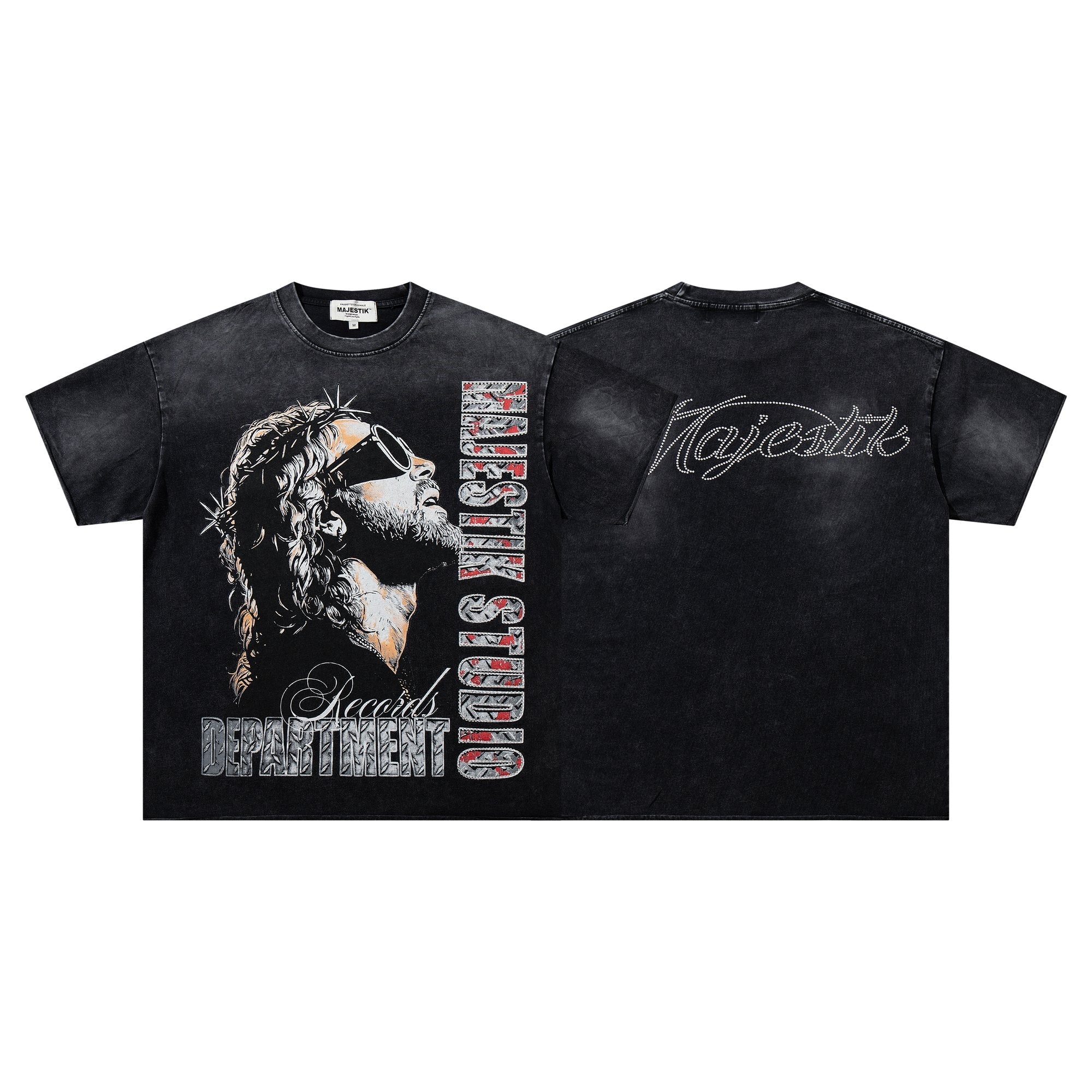 MAJESTIK Washed Black Graphic T-Shirt — hero