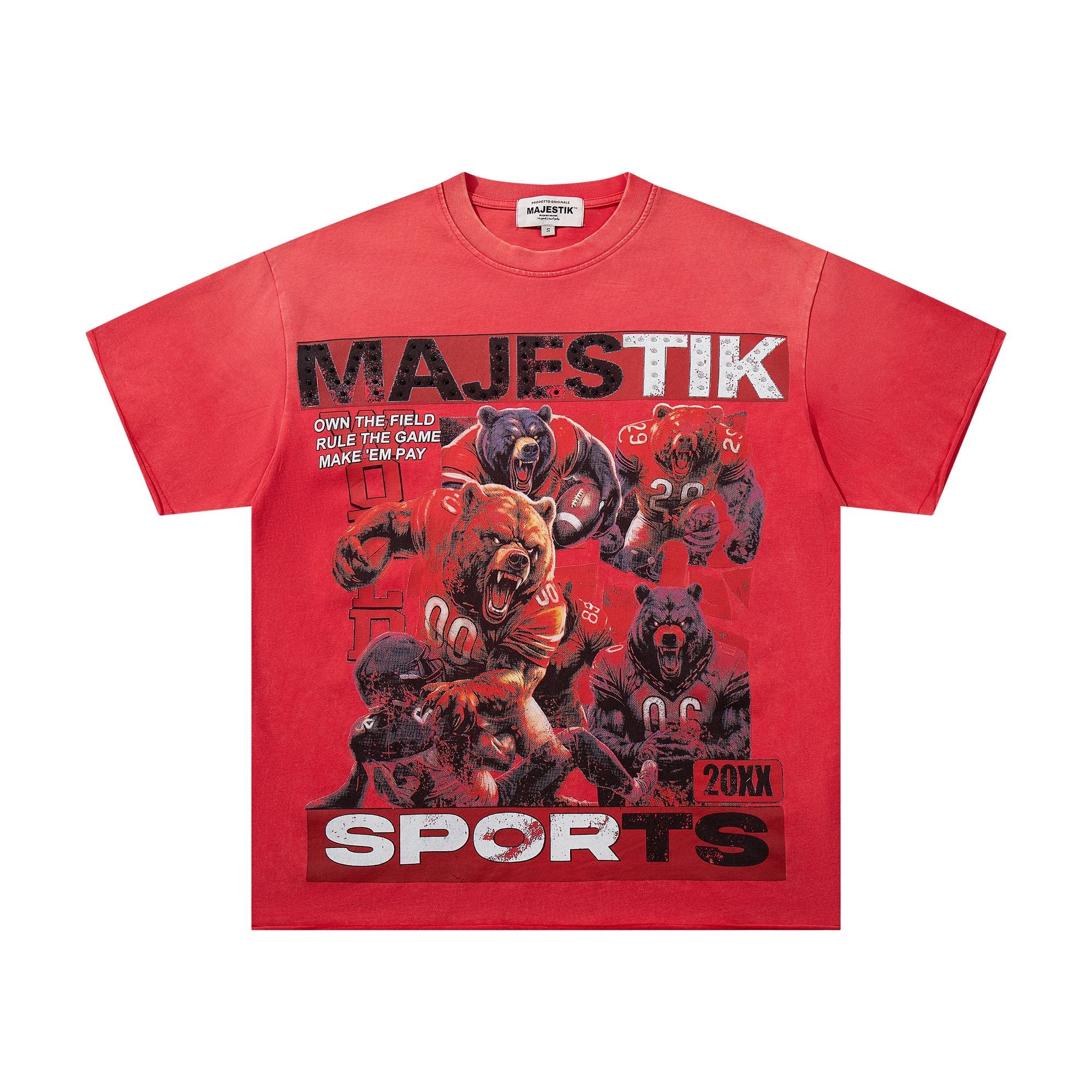 MAJESTIK Red Rhinestone Sports Graphic T-Shirt — hero