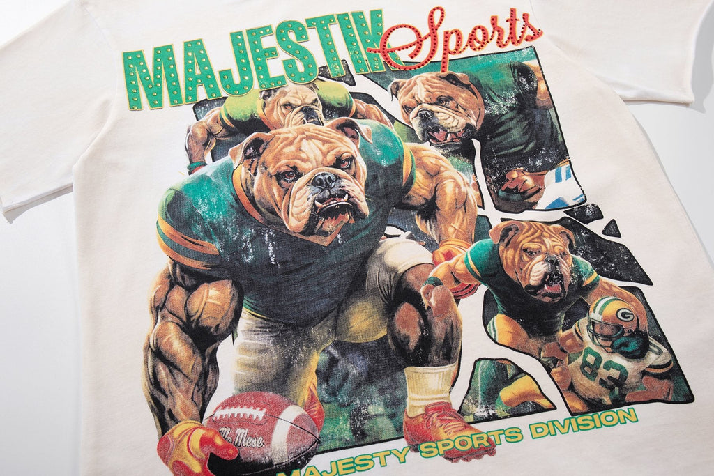 MAJESTIK Bulldog Football Graphic Short-Sleeve T-Shirt - White — detail