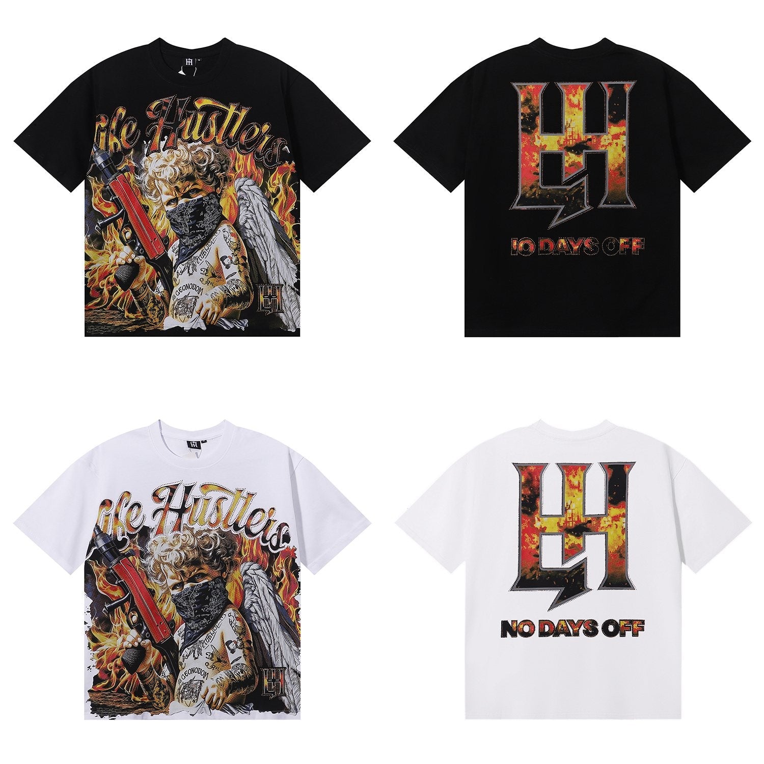 Life Hustlere Masked Angel Graphic Short-Sleeve T-Shirt — comparison