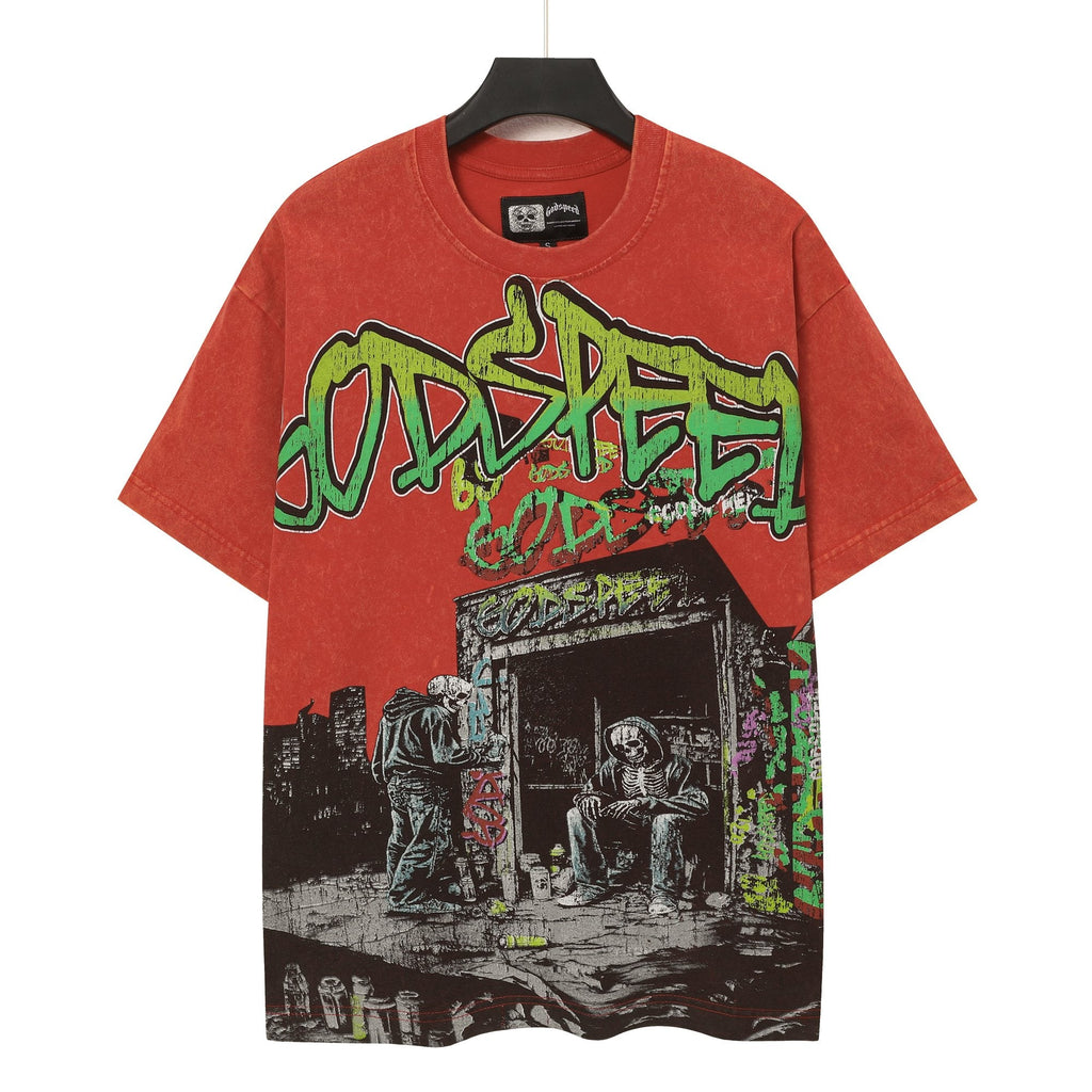 Godspeed Washed Red Skeleton Graphic T-Shirt — hero