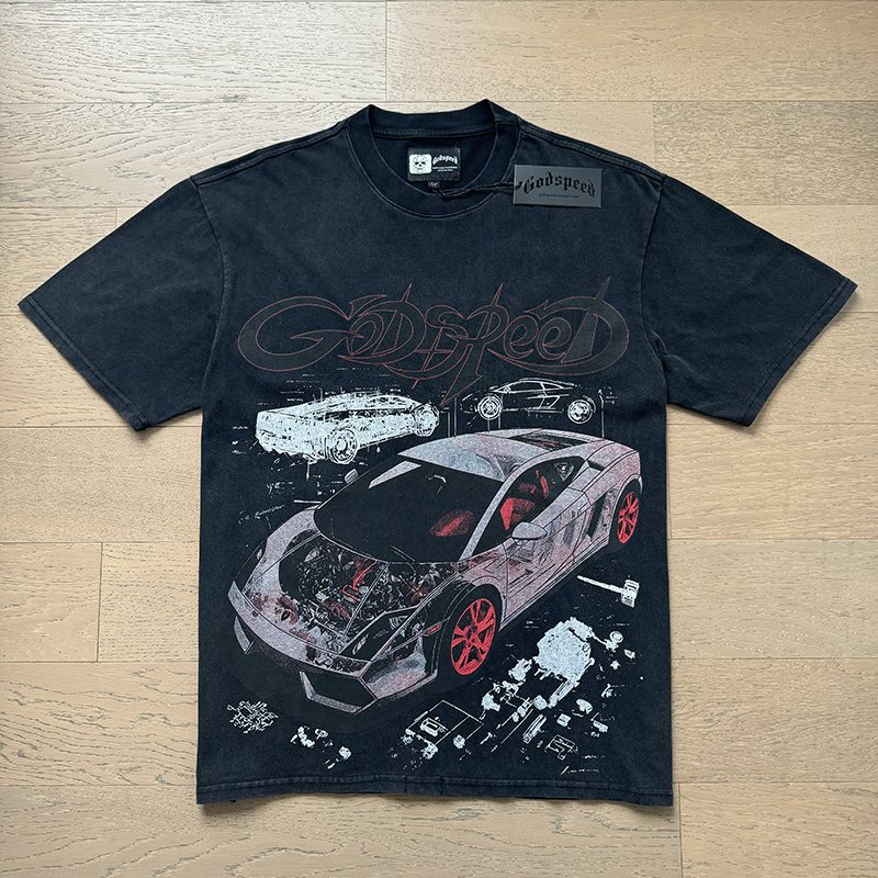 Godspeed Washed Black Front & Back Graphic T-Shirt — hero