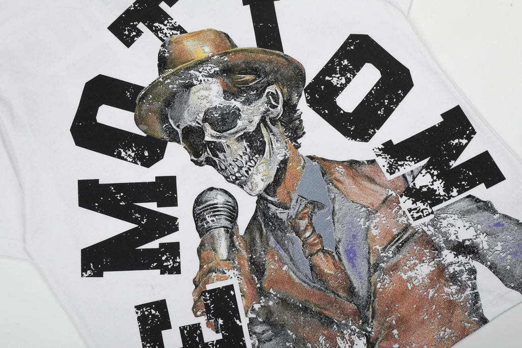 MIXED EMOTION Distressed Skull Graphic T-Shirt — detail