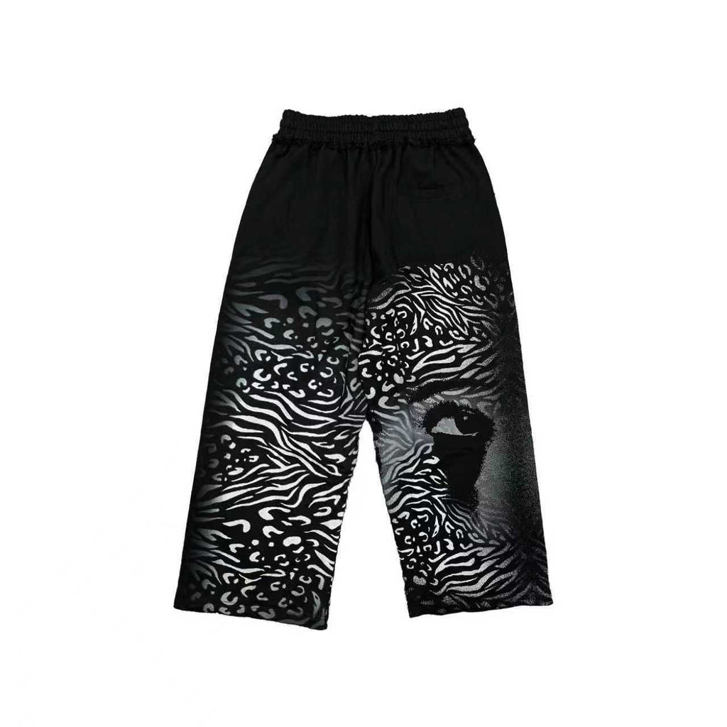 MIXED EMOTION Abstract Face Print Wide-Leg Pants — back