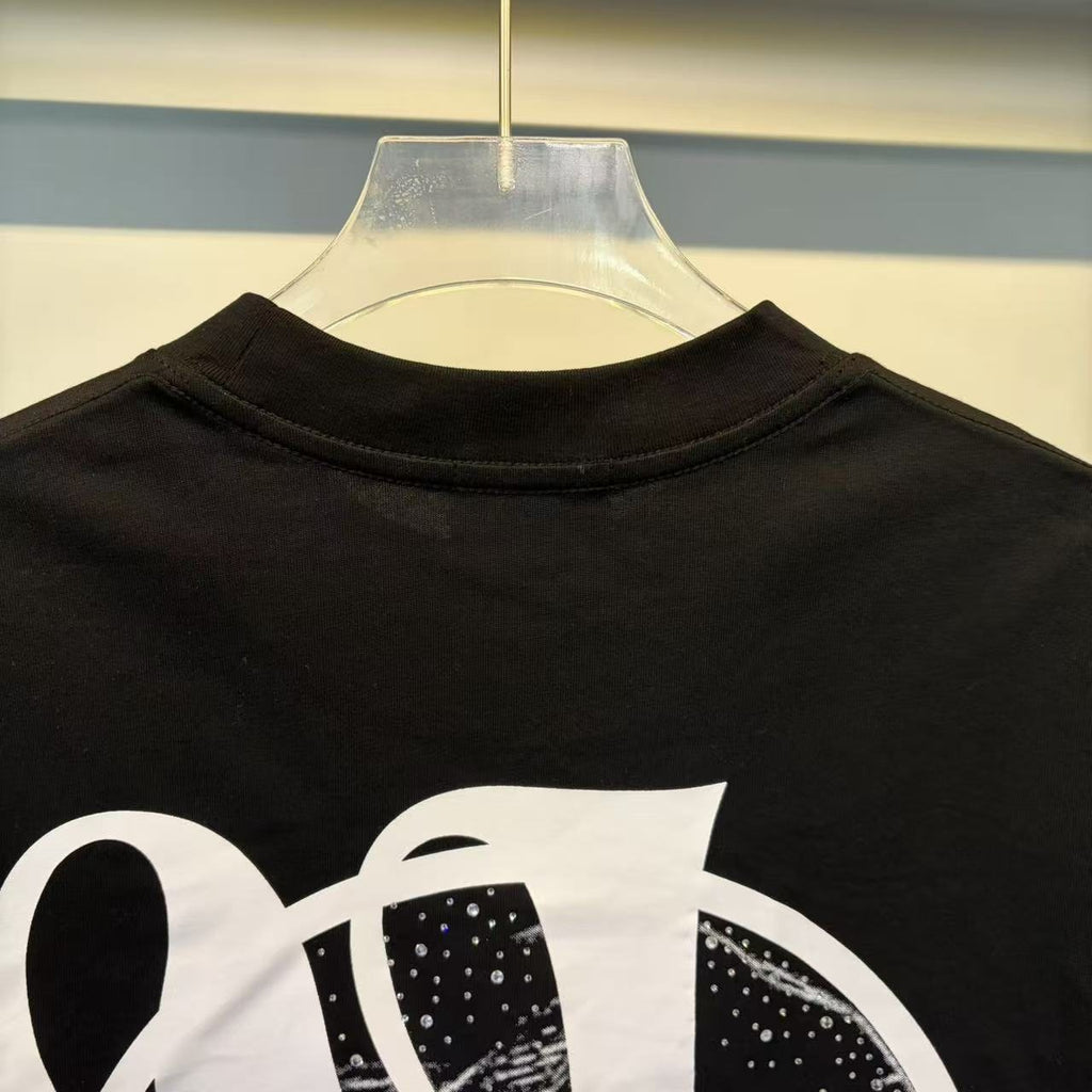 Black Abstract White Wordmark Graphic T-Shirt — detail