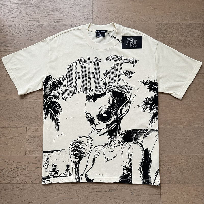 Mixed Emotions Alien Palm Tree Graphic T-Shirt — front